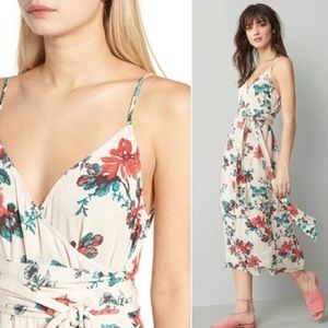 Hinge Floral Adjustable Straps Semi Sheer Midi Wrap Dress Womens (size large)